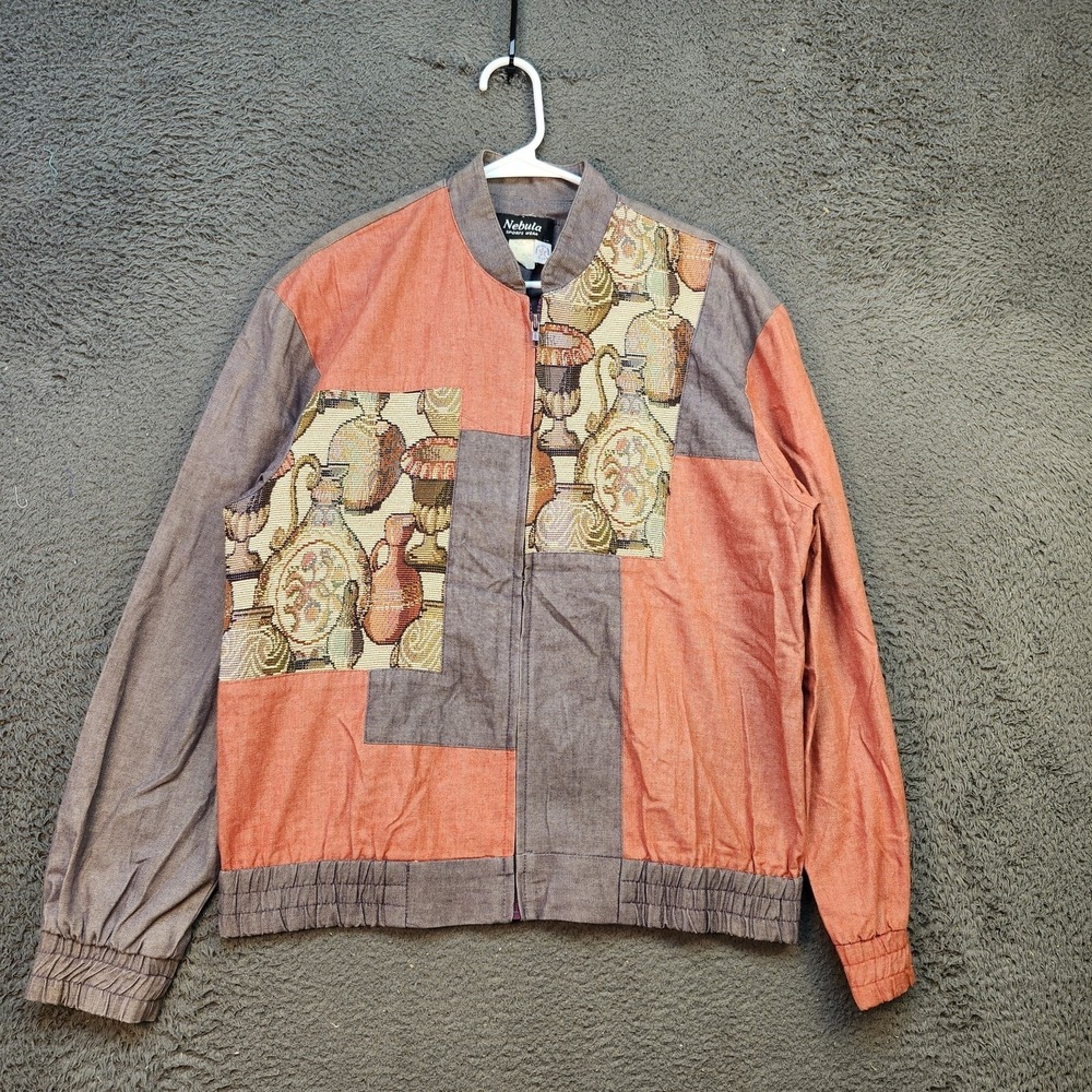 Vintage Nebula Jacket Womens 12 Tapestry Patchwork Vase Made USA 90s